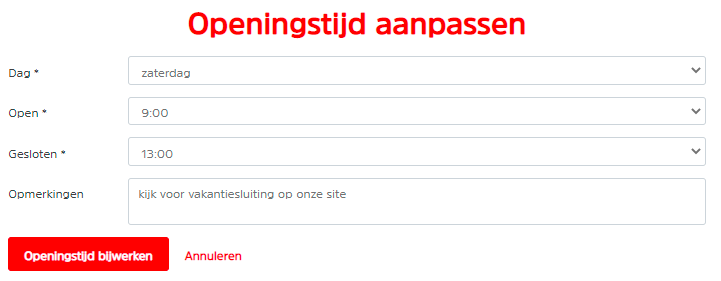 Overzicht openingstijd aanpassen